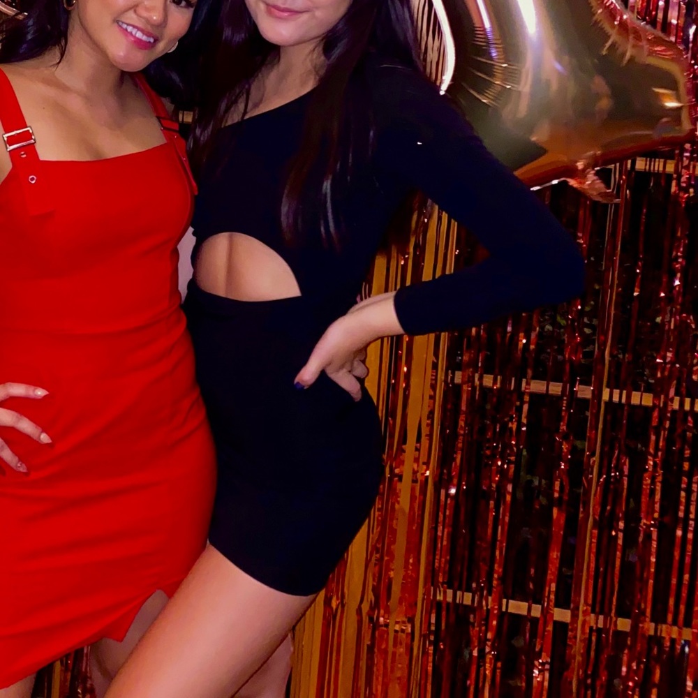 SEXY ONE SLEEVE CUT OUT MINI BODYCON DRESS